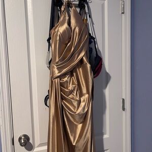 Elegant Gold Halter Dress
